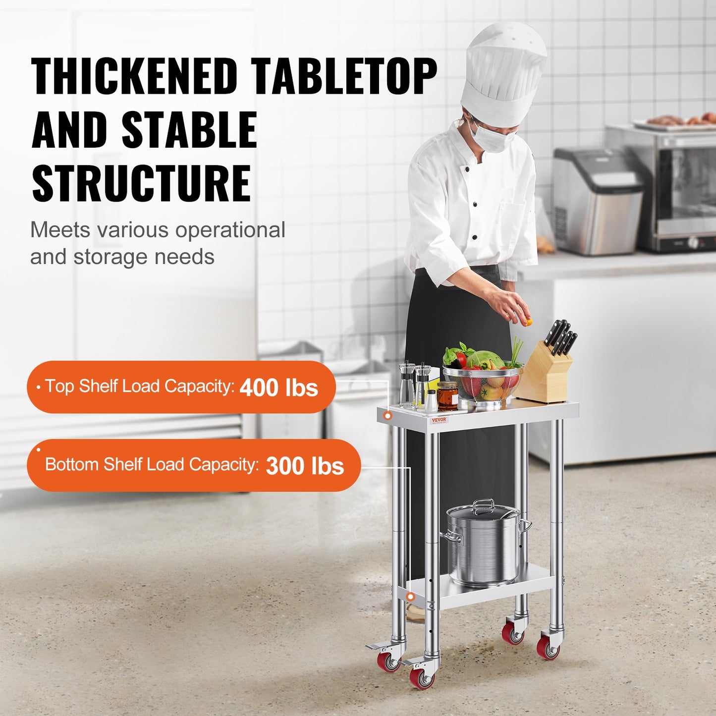 Stainless Steel Work Table with Wheels 24 x 12 x 32 Inch Prep Table with 4 Casters Heavy Duty Work Table for V952-SYGZT12X24INDJL01V0