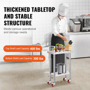 Stainless Steel Work Table with Wheels 24 x 12 x 32 Inch Prep Table with 4 Casters Heavy Duty Work Table for V952-SYGZT12X24INDJL01V0