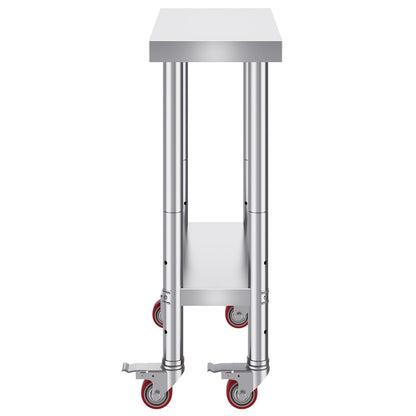 Stainless Steel Work Table with Wheels 24 x 12 x 32 Inch Prep Table with 4 Casters Heavy Duty Work Table for V952-SYGZT12X24INDJL01V0