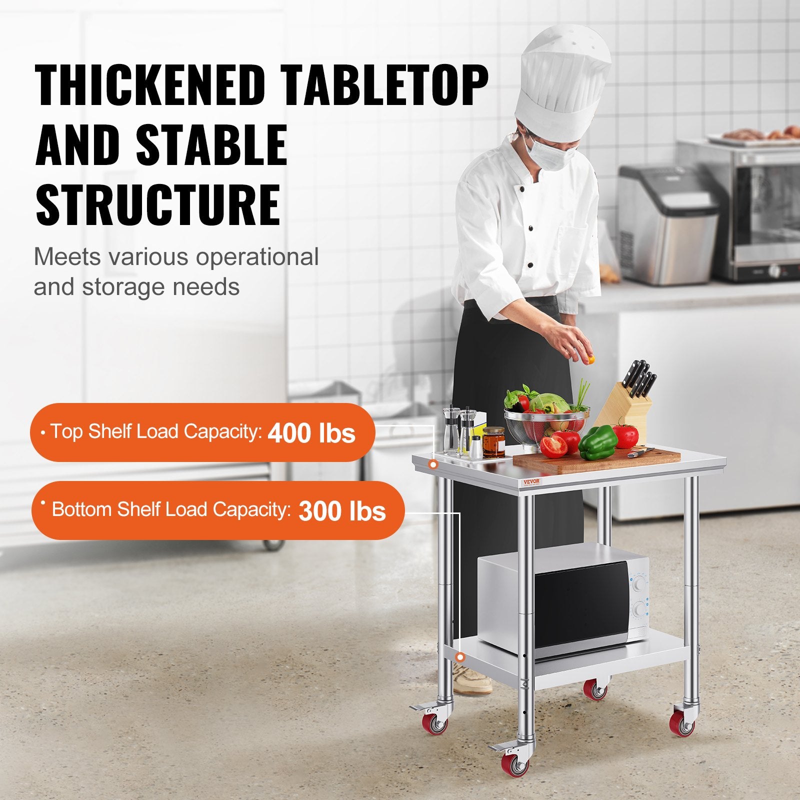 Stainless Steel Work Table with Wheels 24 x 30 Prep Table with casters Heavy Duty Work Table for Commercial V952-SYGZT30X24INDJL01V0