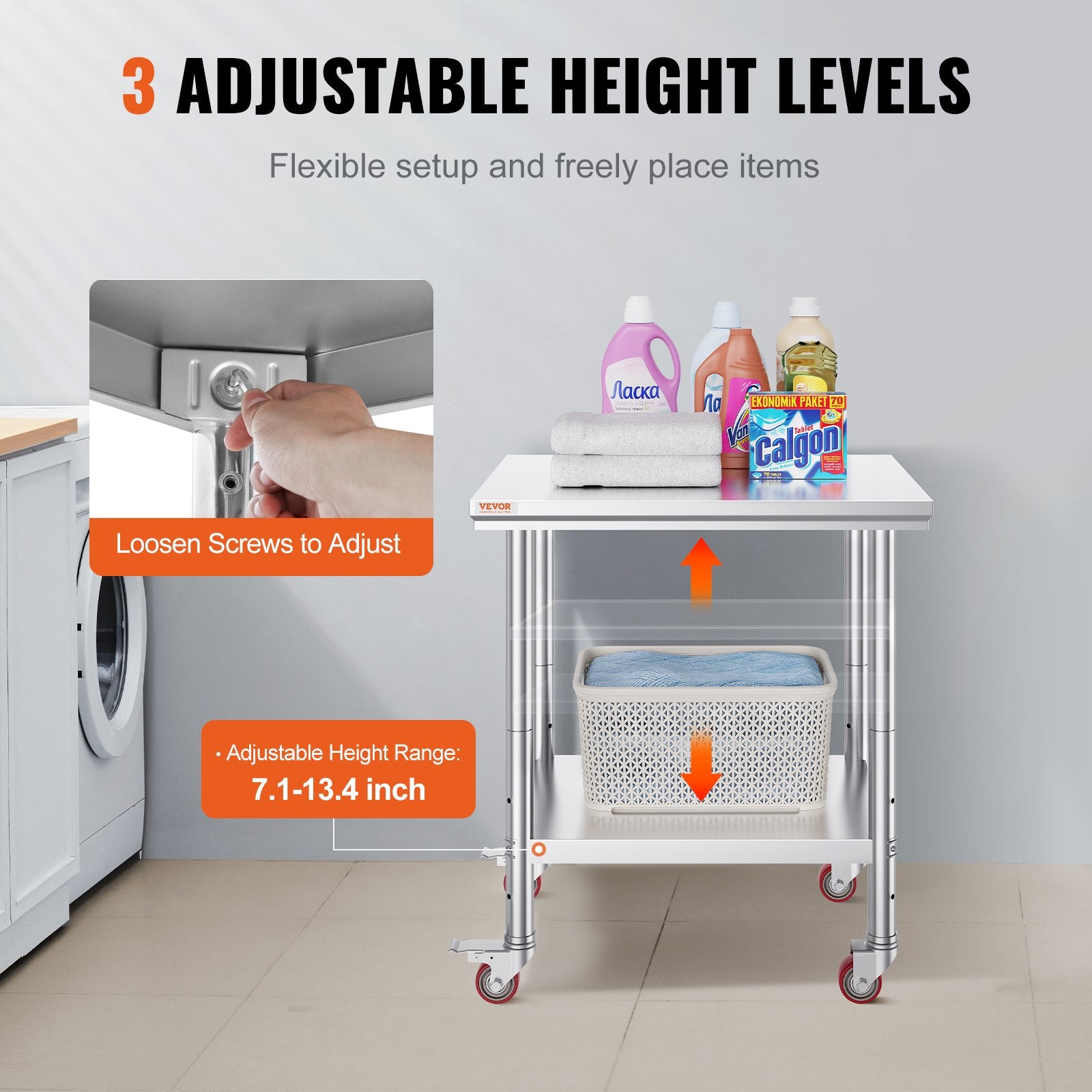 Stainless Steel Work Table with Wheels 24 x 30 Prep Table with casters Heavy Duty Work Table for Commercial V952-SYGZT30X24INDJL01V0