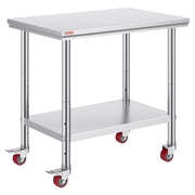 Stainless Steel Work Table 36x24 Inch with 4 Wheels Commercial Food Prep Worktable with Casters Heavy Duty V952-SYGZT36X24INDJL01V0