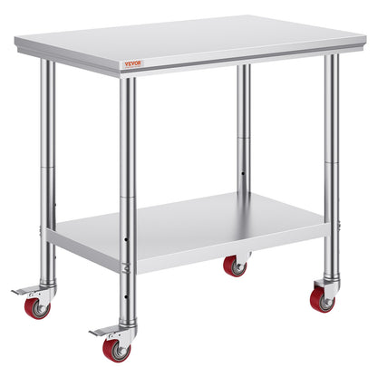 Stainless Steel Work Table 36x24 Inch with 4 Wheels Commercial Food Prep Worktable with Casters Heavy Duty V952-SYGZT36X24INDJL01V0