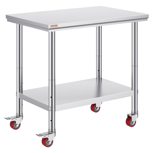 Stainless Steel Work Table 36x24 Inch with 4 Wheels Commercial Food Prep Worktable with Casters Heavy Duty V952-SYGZT36X24INDJL01V0