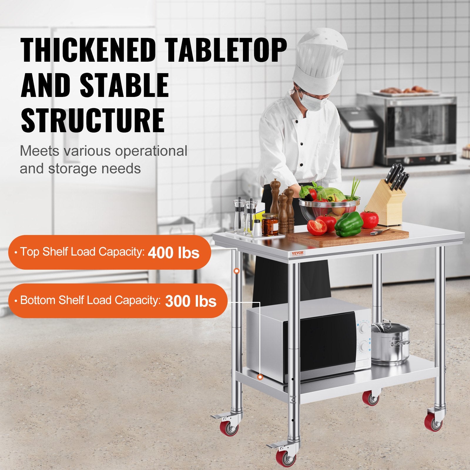 Stainless Steel Work Table 36x24 Inch with 4 Wheels Commercial Food Prep Worktable with Casters Heavy Duty V952-SYGZT36X24INDJL01V0