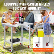 Stainless Steel Work Table 36x24 Inch with 4 Wheels Commercial Food Prep Worktable with Casters Heavy Duty V952-SYGZT36X24INDJL01V0