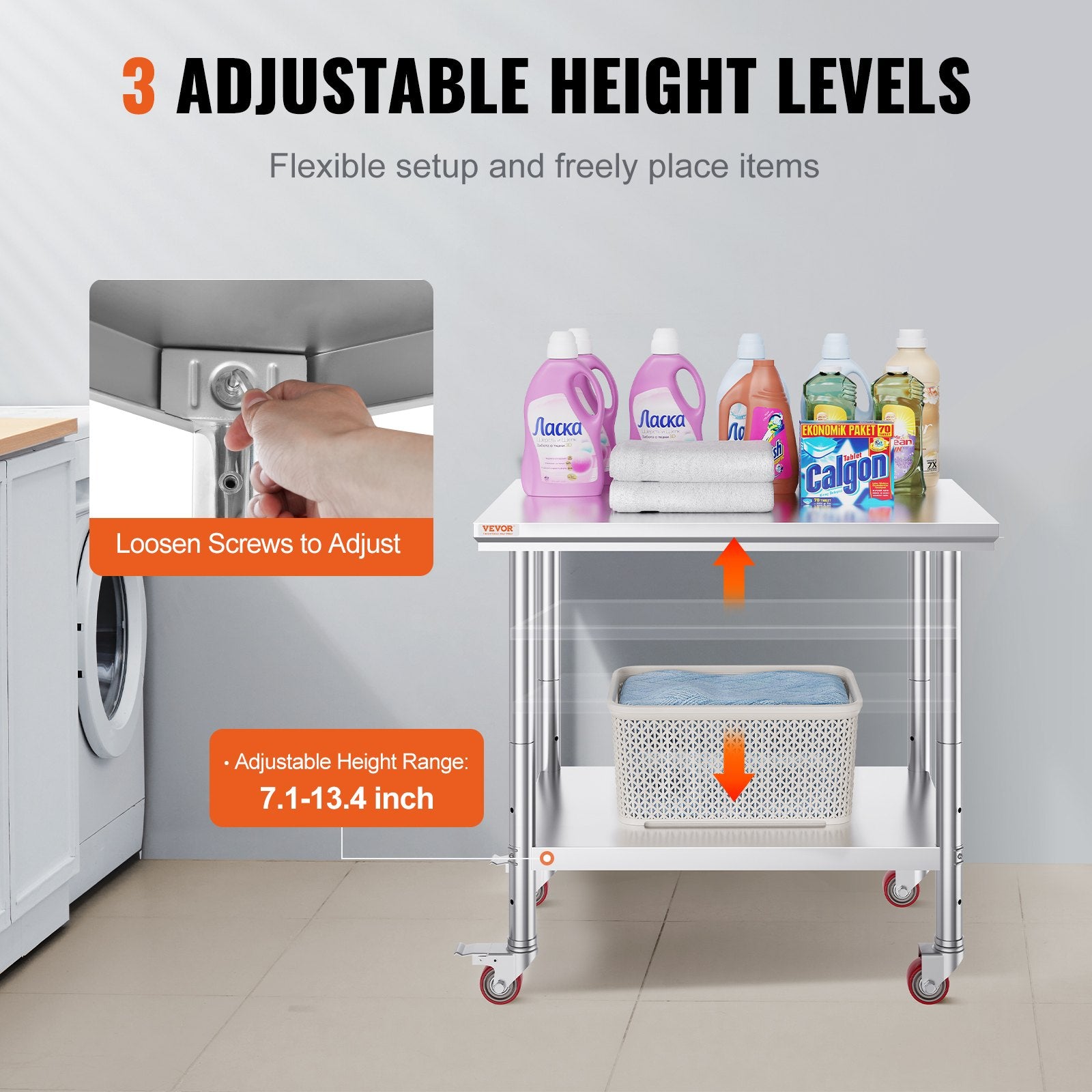 Stainless Steel Work Table 36x24 Inch with 4 Wheels Commercial Food Prep Worktable with Casters Heavy Duty V952-SYGZT36X24INDJL01V0