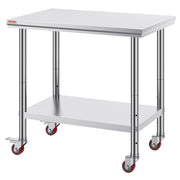 Stainless Steel Work Table 36x24 Inch with 4 Wheels Commercial Food Prep Worktable with Casters Heavy Duty V952-SYGZT36X24INDJL01V0