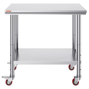 Stainless Steel Work Table 36x24 Inch with 4 Wheels Commercial Food Prep Worktable with Casters Heavy Duty V952-SYGZT36X24INDJL01V0