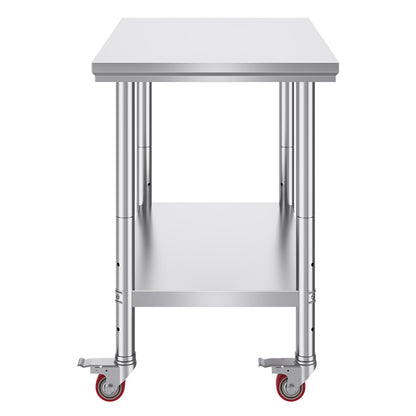 Stainless Steel Work Table 36x24 Inch with 4 Wheels Commercial Food Prep Worktable with Casters Heavy Duty V952-SYGZT36X24INDJL01V0