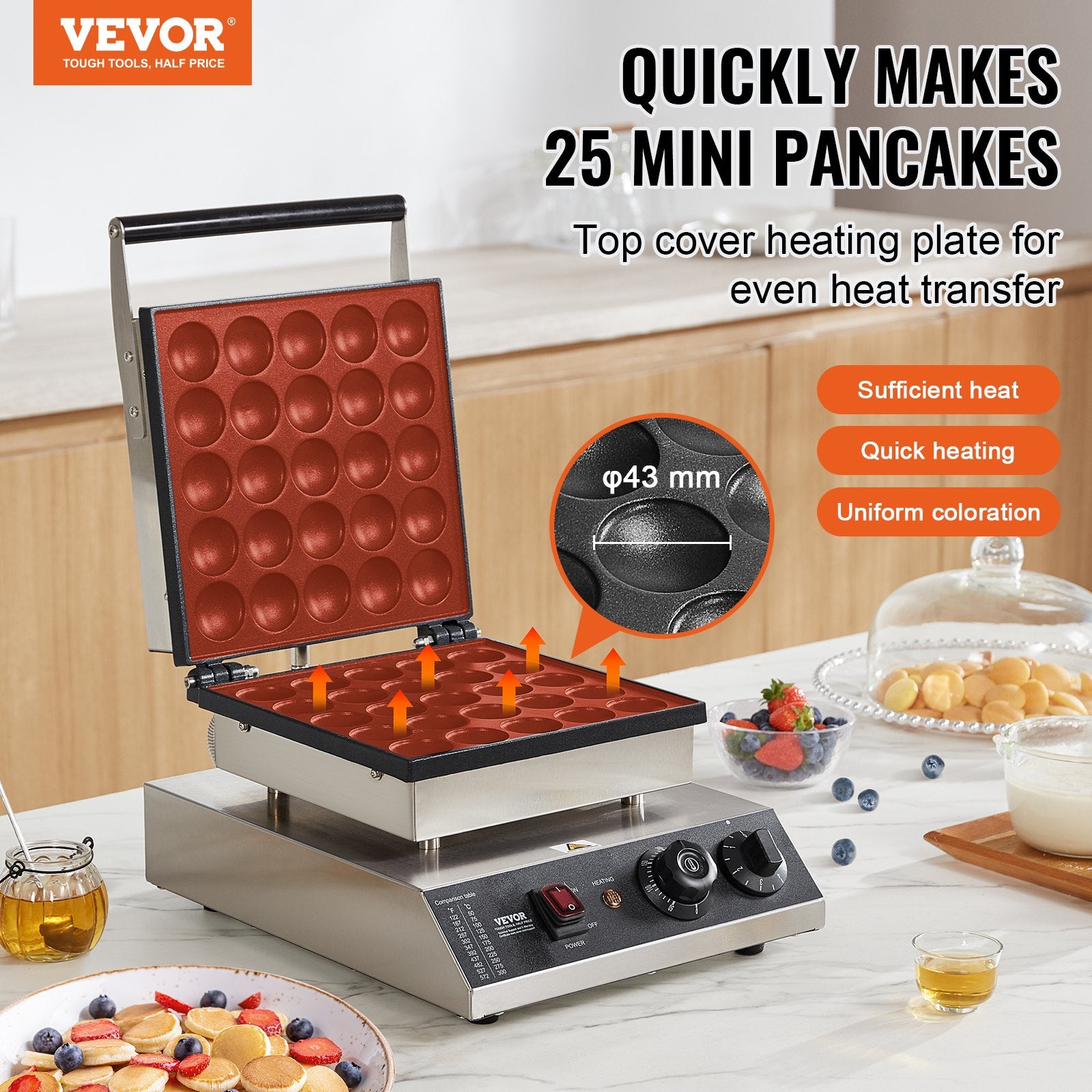 Mini Dutch Pancake Maker, 25PCS 43mm Diameter Dorayaki Baker Machine, 1700W Commercial Electric Poffertjes V952-SYJBJDP25KF07JF6PV3