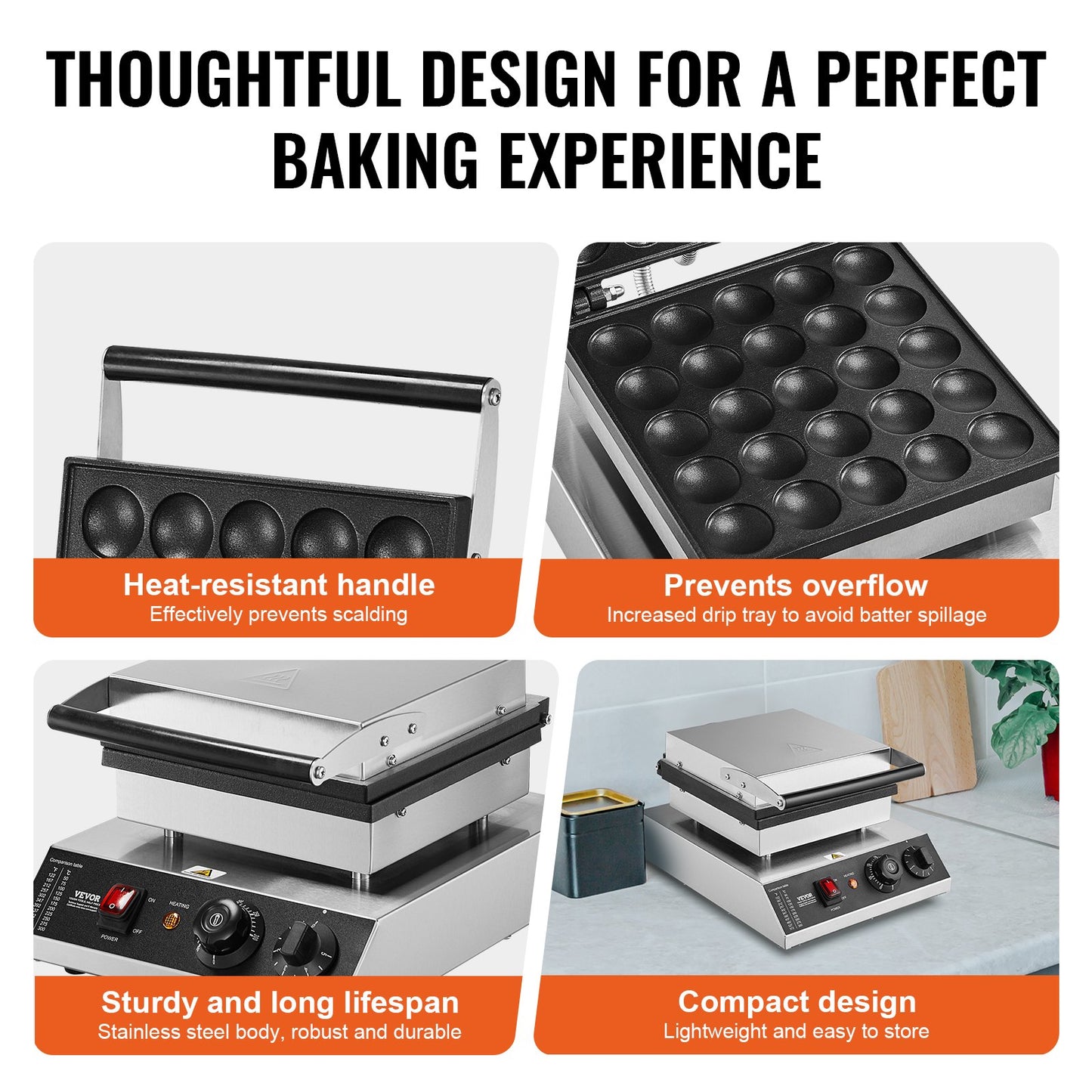 Mini Dutch Pancake Maker, 25PCS 43mm Diameter Dorayaki Baker Machine, 1700W Commercial Electric Poffertjes V952-SYJBJDP25KF07JF6PV3