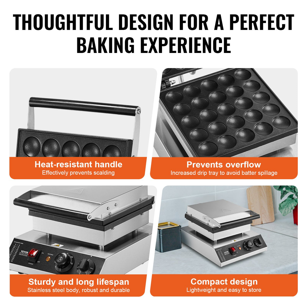 Mini Dutch Pancake Maker, 25PCS 43mm Diameter Dorayaki Baker Machine, 1700W Commercial Electric Poffertjes V952-SYJBJDP25KF07JF6PV3