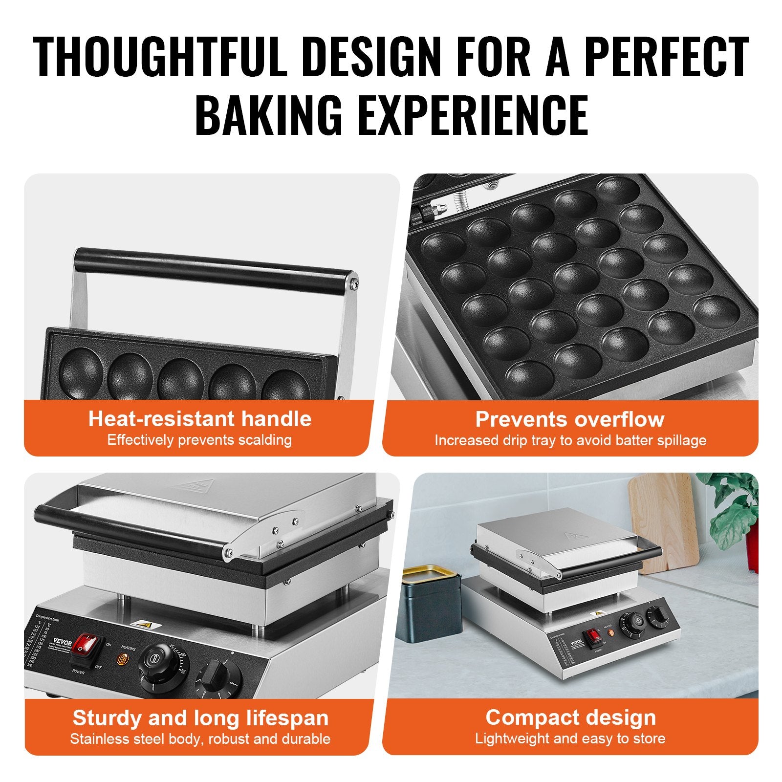 Mini Dutch Pancake Maker, 25PCS 43mm Diameter Dorayaki Baker Machine, 1700W Commercial Electric Poffertjes V952-SYJBJDP25KF07JF6PV3