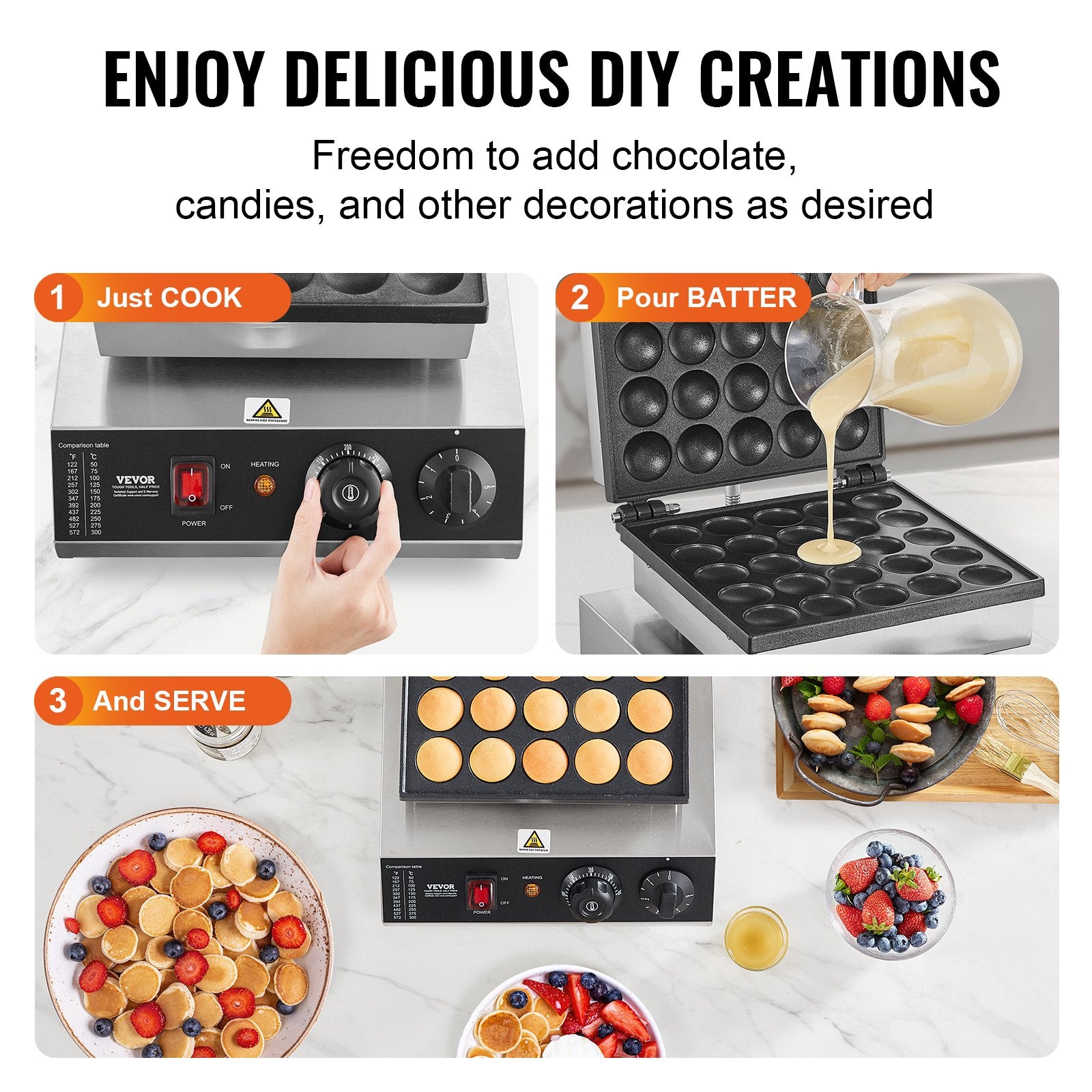 Mini Dutch Pancake Maker, 25PCS 43mm Diameter Dorayaki Baker Machine, 1700W Commercial Electric Poffertjes V952-SYJBJDP25KF07JF6PV3