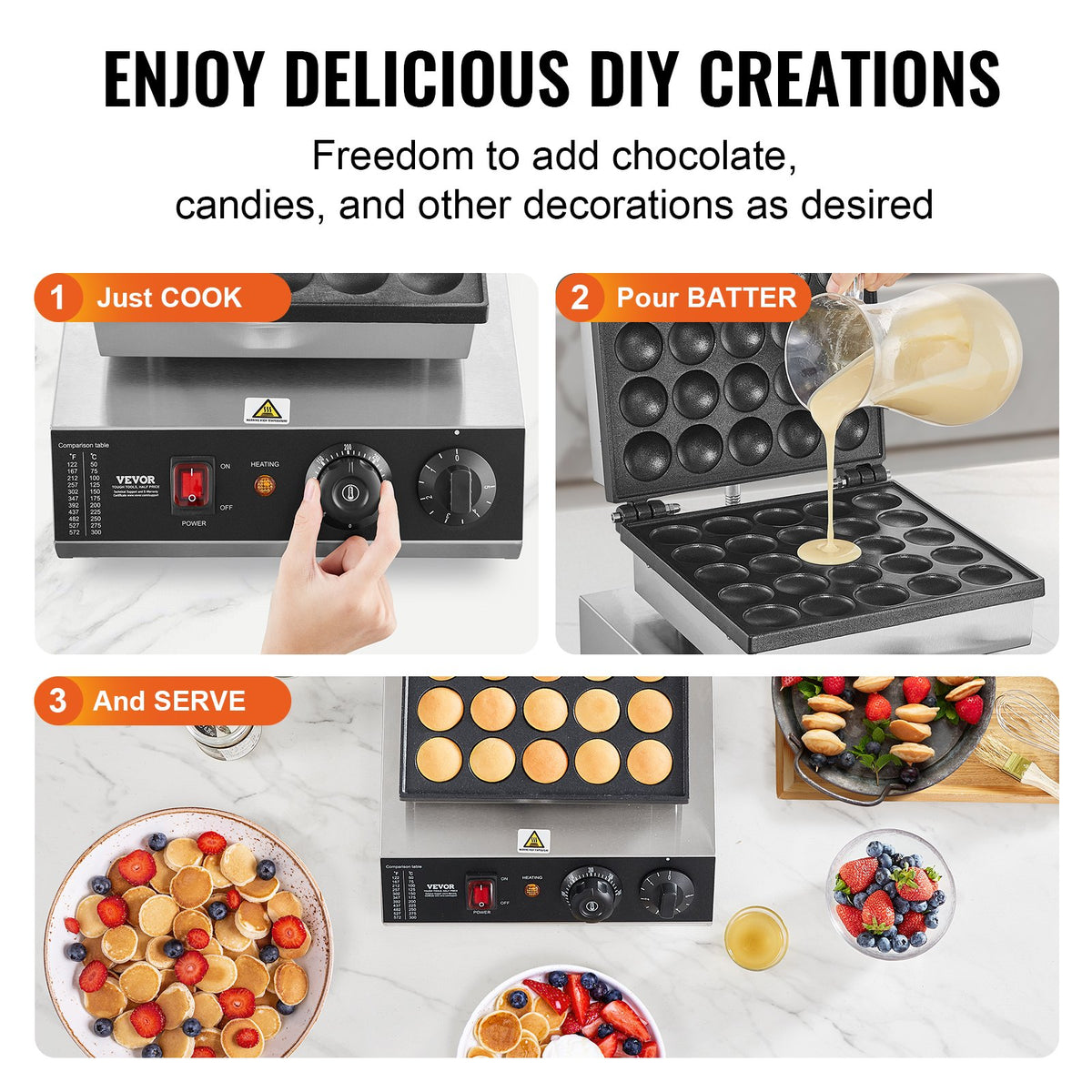 Mini Dutch Pancake Maker, 25PCS 43mm Diameter Dorayaki Baker Machine, 1700W Commercial Electric Poffertjes V952-SYJBJDP25KF07JF6PV3