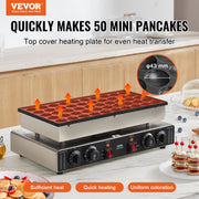 Mini Dutch Pancake Maker, 50PCS 43mm Diameter Dorayaki Baker Machine, 1700W Commercial Electric Poffertjes V952-SYJBJDP50KF0N6CCCV3
