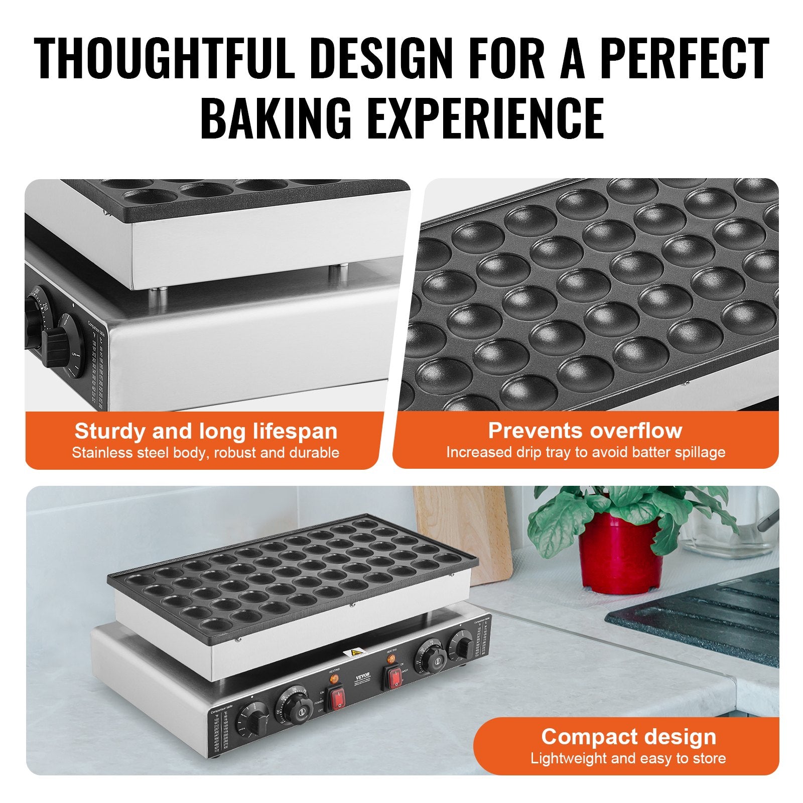 Mini Dutch Pancake Maker, 50PCS 43mm Diameter Dorayaki Baker Machine, 1700W Commercial Electric Poffertjes V952-SYJBJDP50KF0N6CCCV3