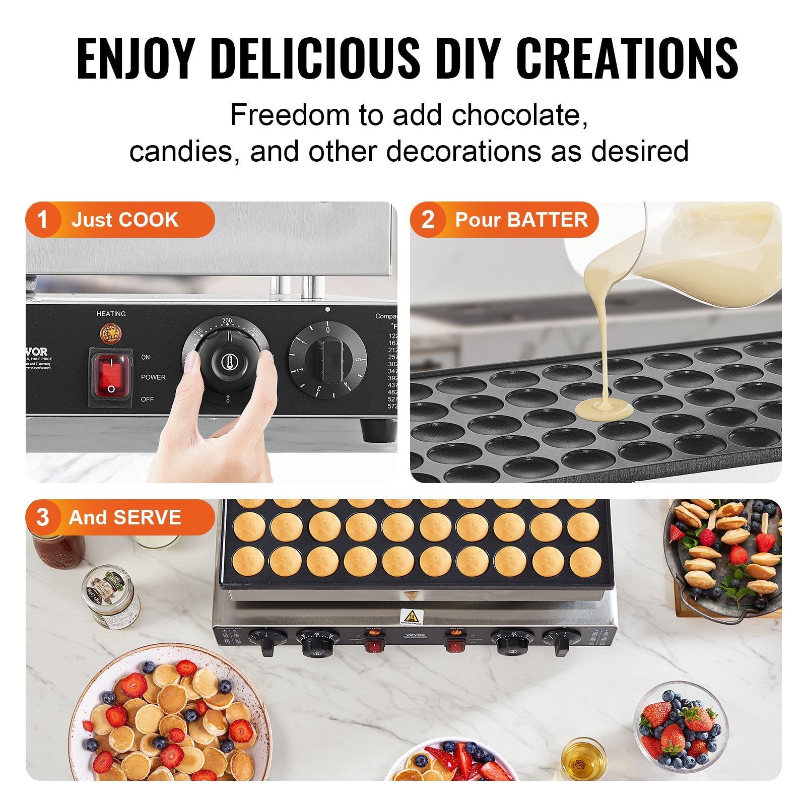 Mini Dutch Pancake Maker, 50PCS 43mm Diameter Dorayaki Baker Machine, 1700W Commercial Electric Poffertjes V952-SYJBJDP50KF0N6CCCV3
