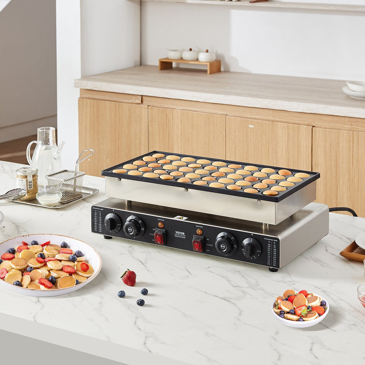 Mini Dutch Pancake Maker, 50PCS 43mm Diameter Dorayaki Baker Machine, 1700W Commercial Electric Poffertjes V952-SYJBJDP50KF0N6CCCV3