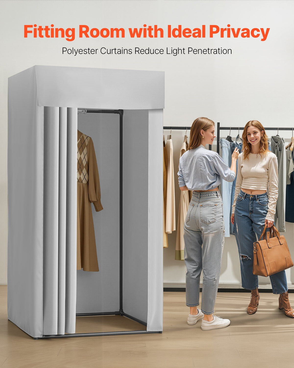 Fitting Room, Dressing Room with Thick Polyester Curtains, Privacy Space with Shading Curtain and a Hook, for V952-SYJFXDLSWHB0ZLMN1001V0