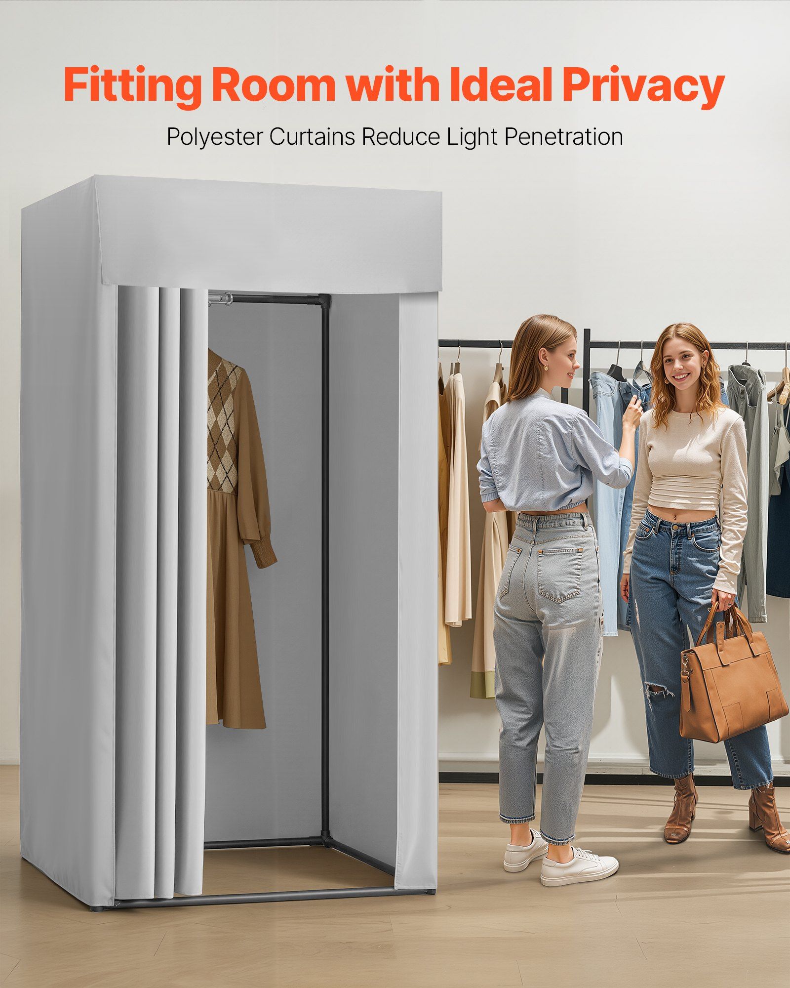 Fitting Room, Dressing Room with Thick Polyester Curtains, Privacy Space with Shading Curtain and a Hook, for V952-SYJFXDLSWHB0ZLMN1001V0