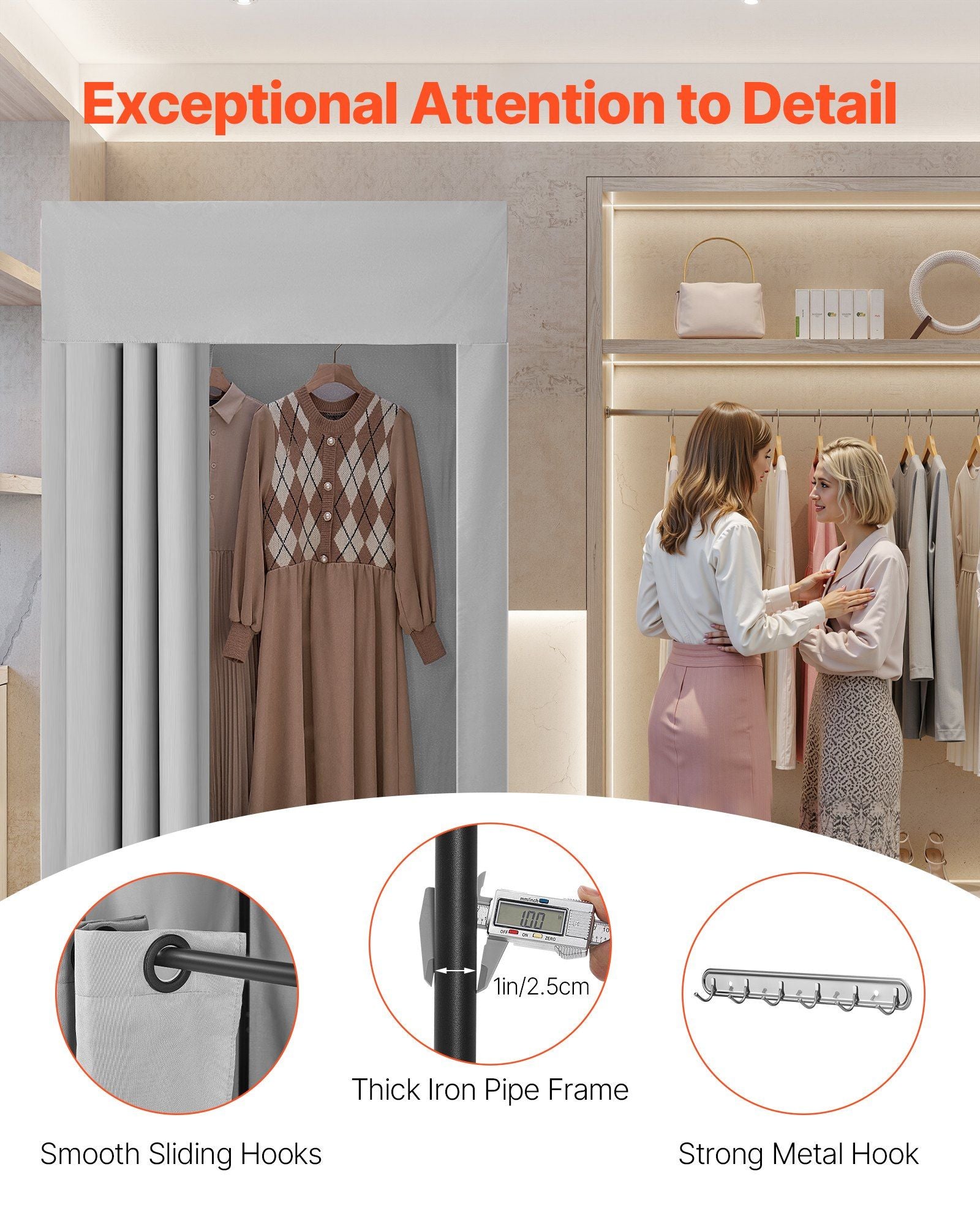 Fitting Room, Dressing Room with Thick Polyester Curtains, Privacy Space with Shading Curtain and a Hook, for V952-SYJFXDLSWHB0ZLMN1001V0