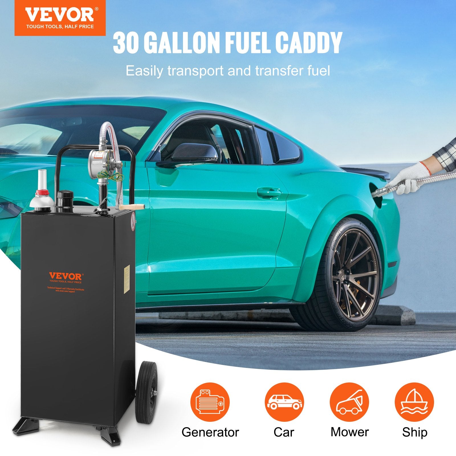 114L Gas Caddy, Fuel Storage Tank with Wheels, Portable Fuel Caddy with Manuel Transfer Pump, Gasoline Diesel V952-SYJYCBXGGJ2307OLTV0