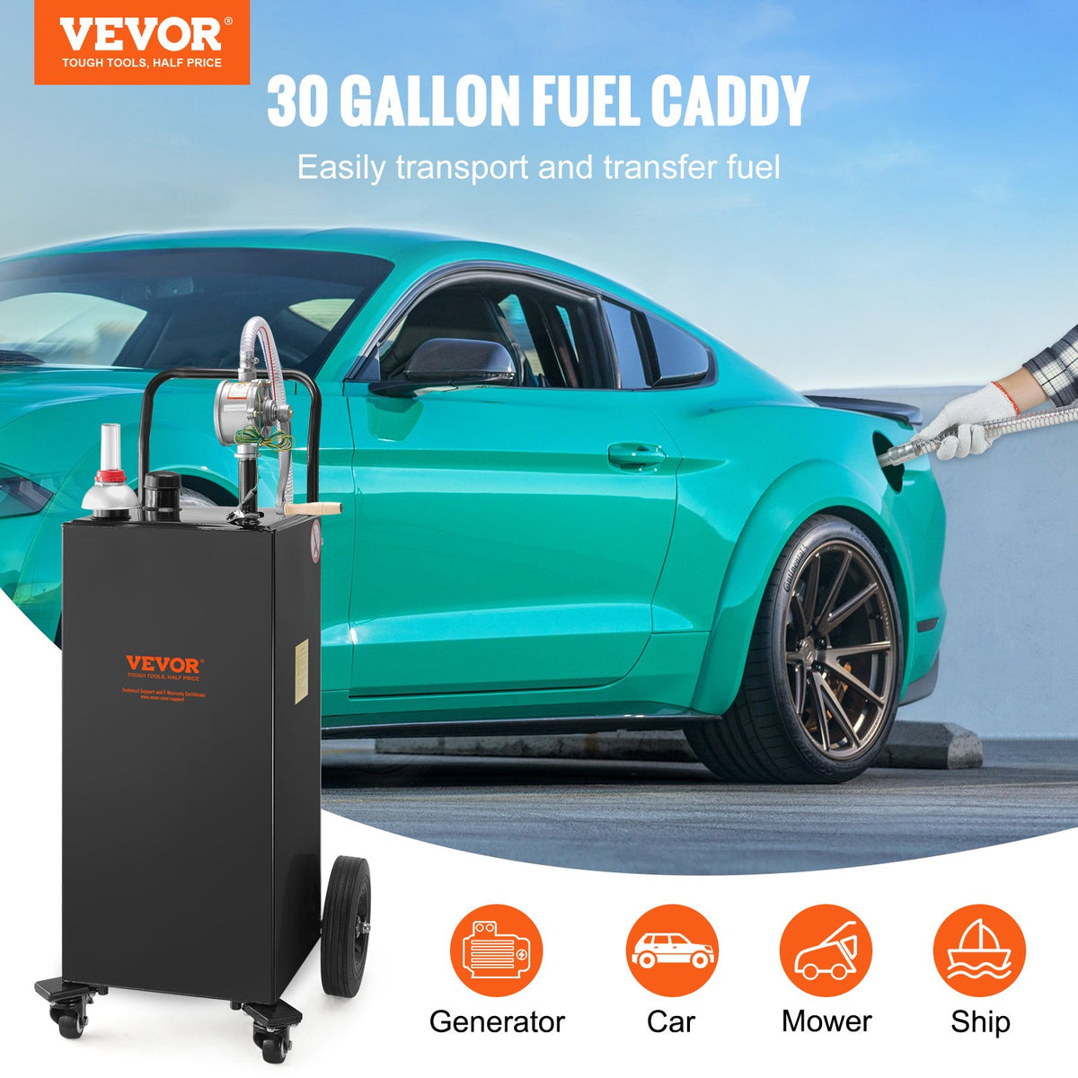 Fuel Caddy Fuel Storage Tank 114L Volume 4 Wheels with Manuel Pump Black V952-SYJYCBXGGJ430U2HZV0