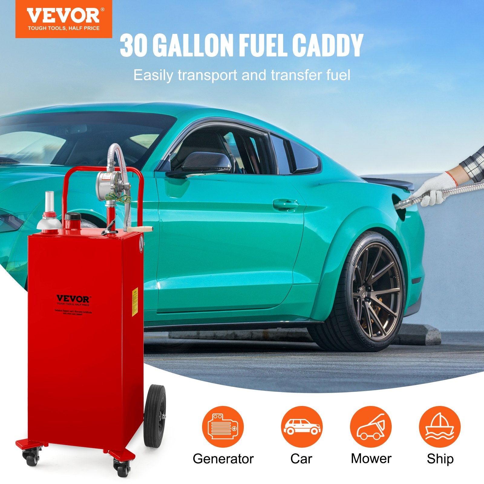 114L Fuel Caddy, Gas Storage Tank & 4 Wheels, with Manuel Transfer Pump, Gasoline Diesel Fuel Container for V952-SYJYCHSGJL43081RPV0