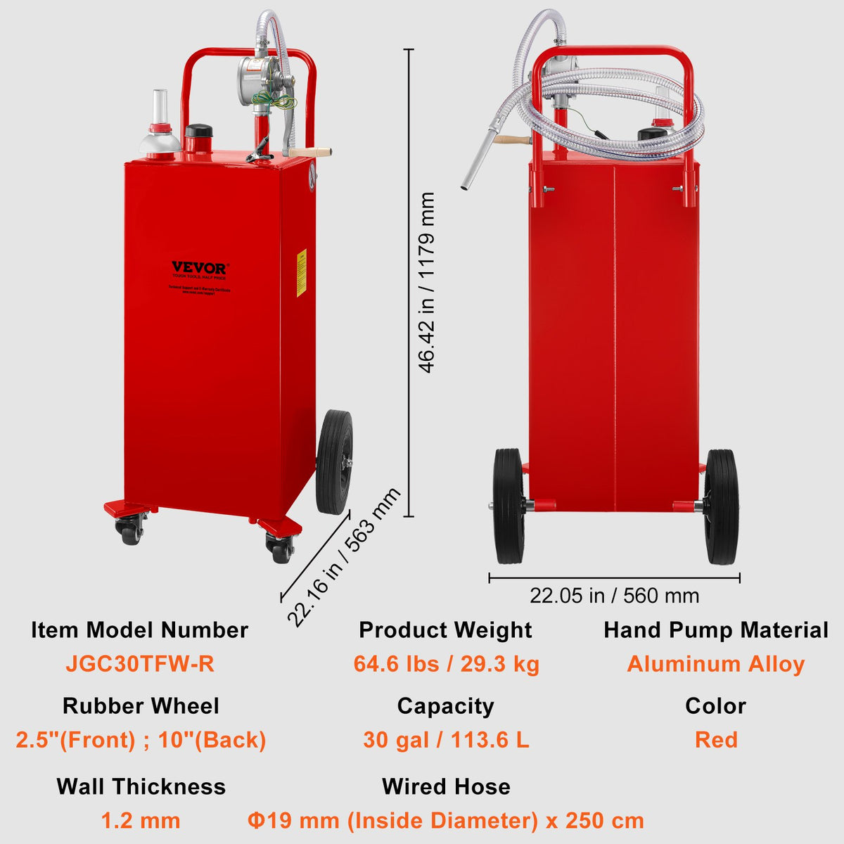 114L Fuel Caddy, Gas Storage Tank & 4 Wheels, with Manuel Transfer Pump, Gasoline Diesel Fuel Container for V952-SYJYCHSGJL43081RPV0