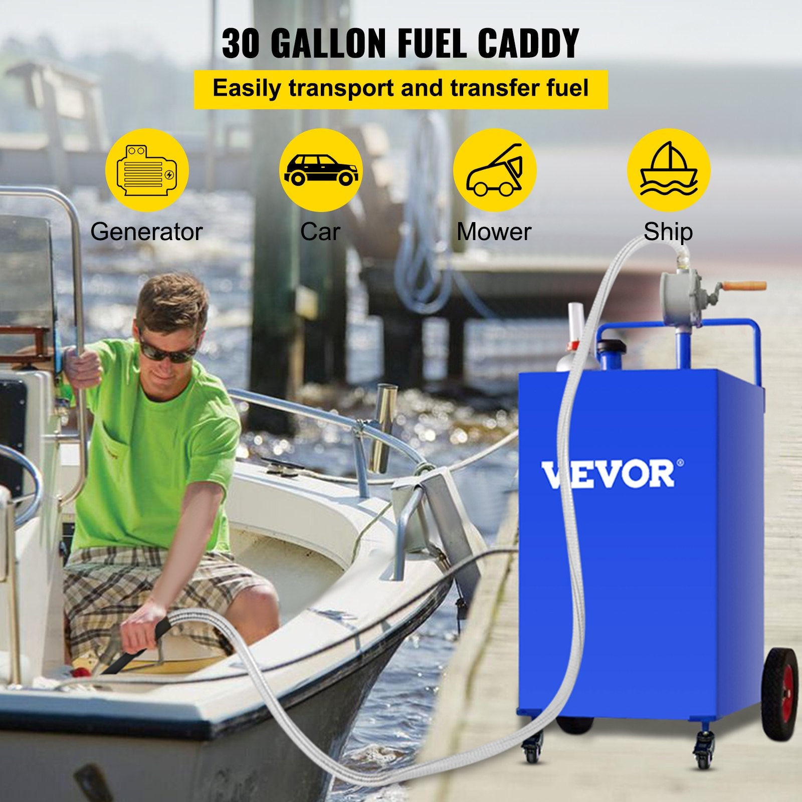 114L Fuel Caddy, Gas Storage Tank & 4 Wheels, with Manuel Transfer Pump, Gasoline Diesel Fuel Container for V952-SYJYCLSGJL4303U9BV0