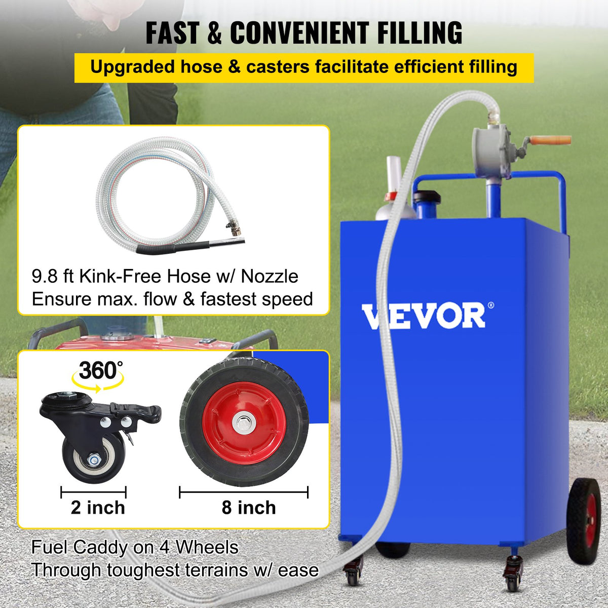 114L Fuel Caddy, Gas Storage Tank & 4 Wheels, with Manuel Transfer Pump, Gasoline Diesel Fuel Container for V952-SYJYCLSGJL4303U9BV0