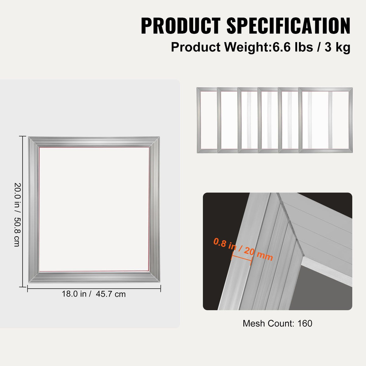 Screen Printing Kit, 6 Pieces Aluminum Silk Screen Printing Frames, 18x20inch Silk Screen Printing Frame with V952-SYKJD61601820YSYRV0