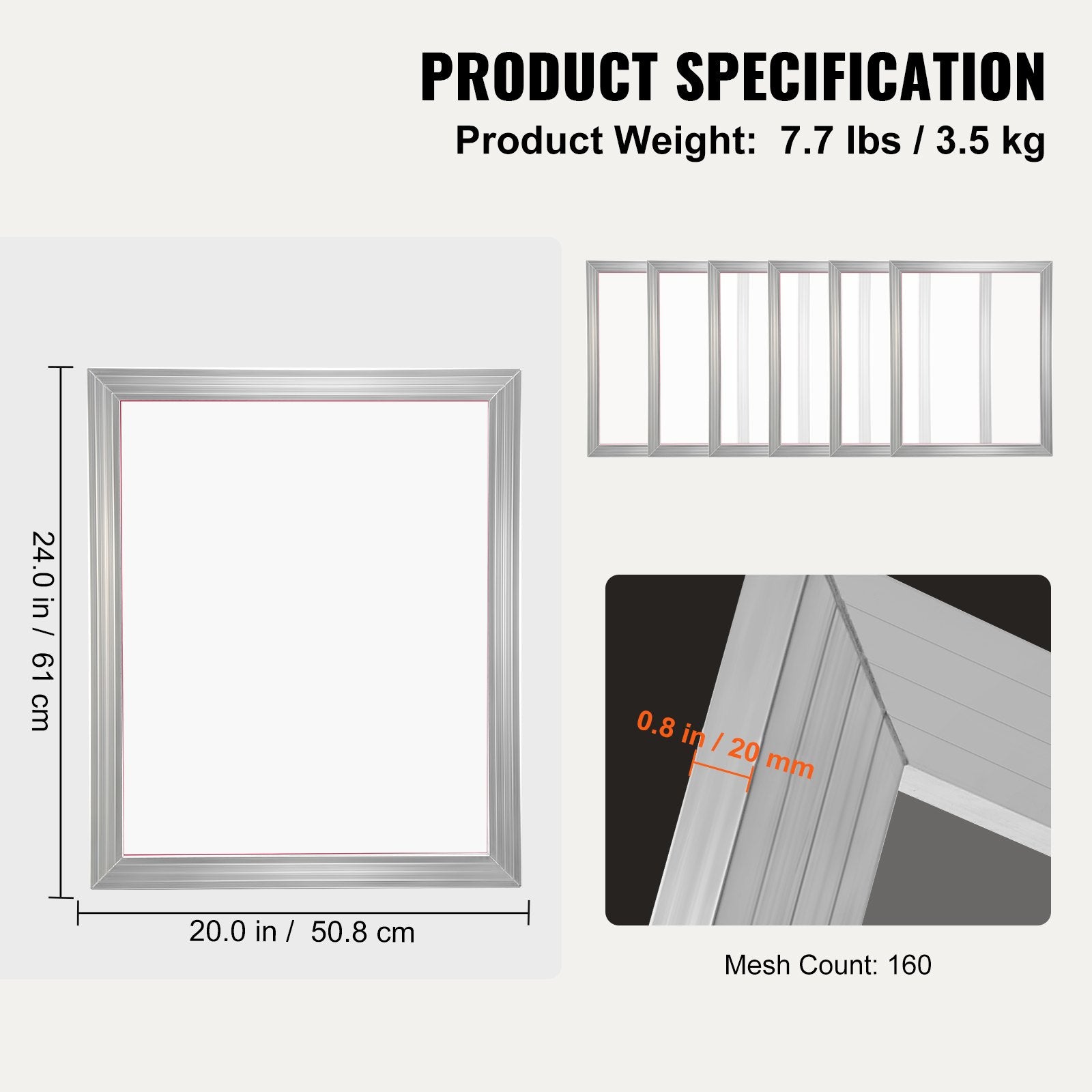Screen Printing Kit, 6 Pieces Aluminum Silk Screen Printing Frames, 20x24inch Silk Screen Printing Frame with V952-SYKJD616020246S9BV0