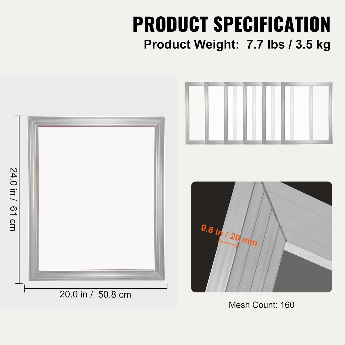 Screen Printing Kit, 6 Pieces Aluminum Silk Screen Printing Frames, 20x24inch Silk Screen Printing Frame with V952-SYKJD616020246S9BV0