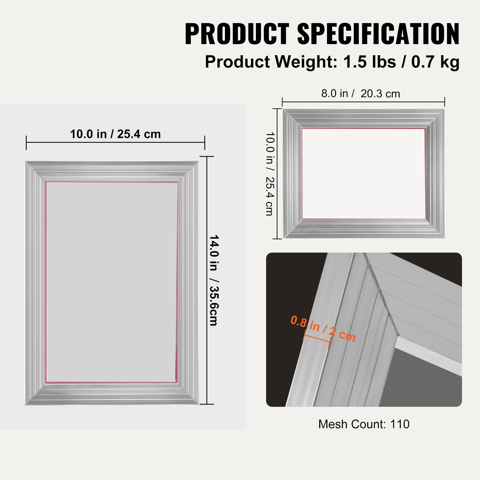 Screen Printing Kit, 2 Pieces Aluminum Silk Screen Printing Frames20.3 x 25.4/25.4 x 35.6cm 110 Count Mesh, 2 V952-SYKJZHCCG21109HX0V0