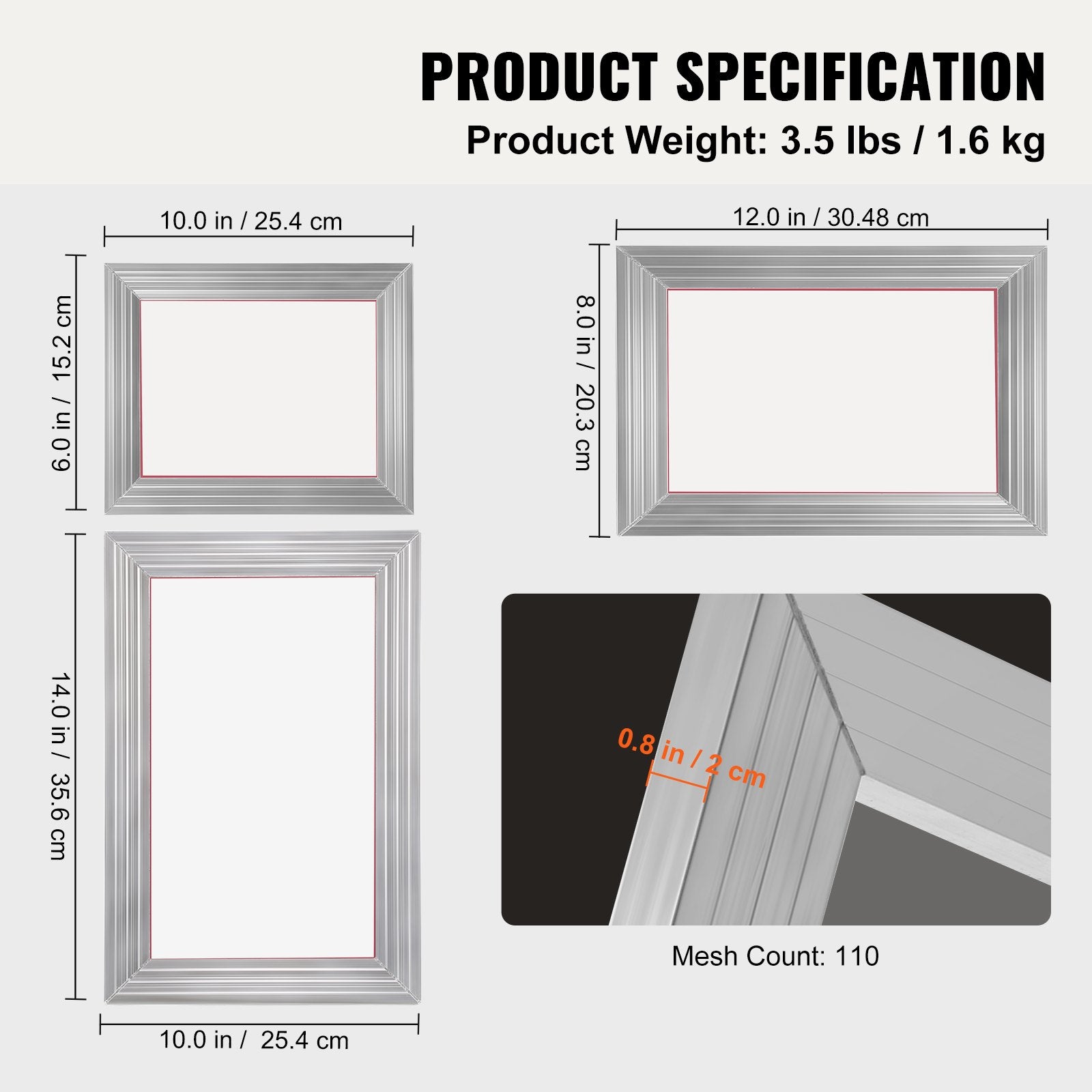 Screen Printing Kit, 3 Pieces Aluminum Silk Screen Printing Frames 25x36/20x30/15x25 cm 110 Count Mesh, 5 V952-SYKJZHCCG3110ZNMRV0