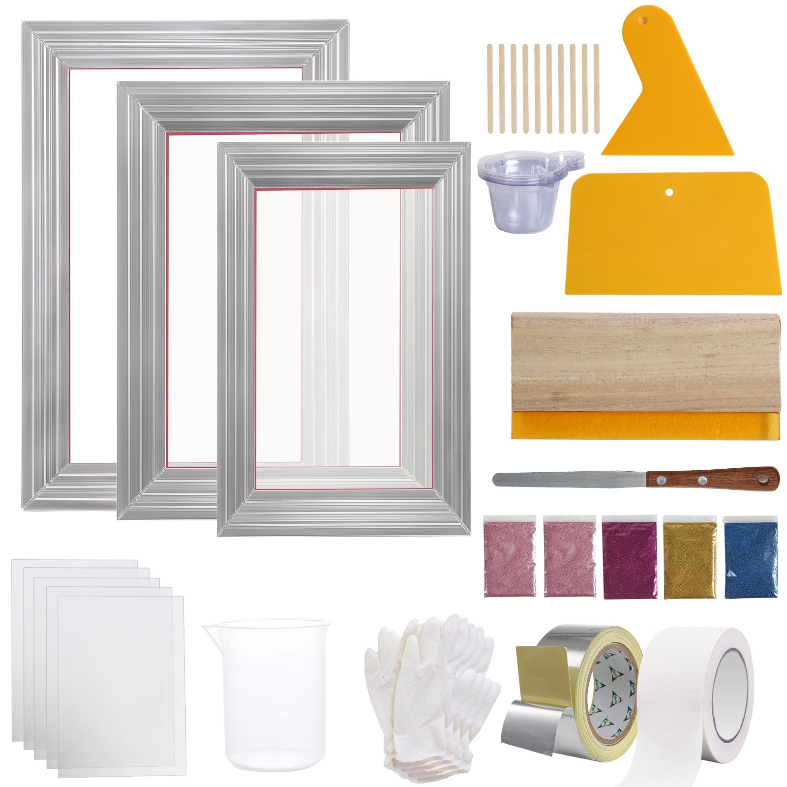 Screen Printing Kit, 3 Pieces Aluminum Silk Screen Printing Frames 25x36/20x30/15x25 cm 110 Count Mesh, 5 V952-SYKJZHCCG3110ZNMRV0