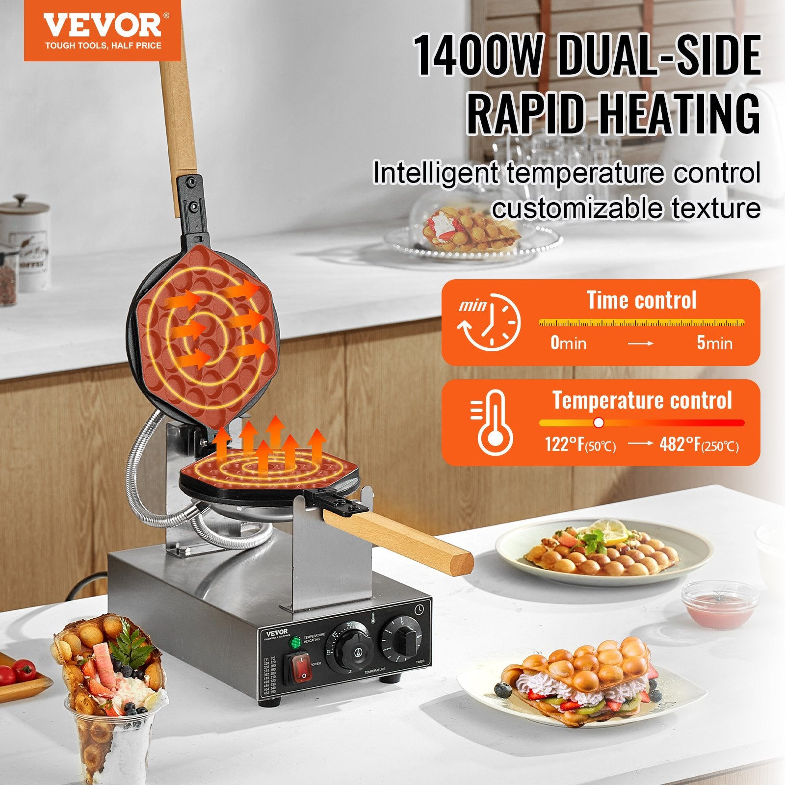 Commercial Bubble Waffle Maker, 1400W Egg Pancake Baker Machine, Non-Stick Stainless Steel Egg Bubble Puff, V952-SYQPHFBJDP1PGYHUZV3