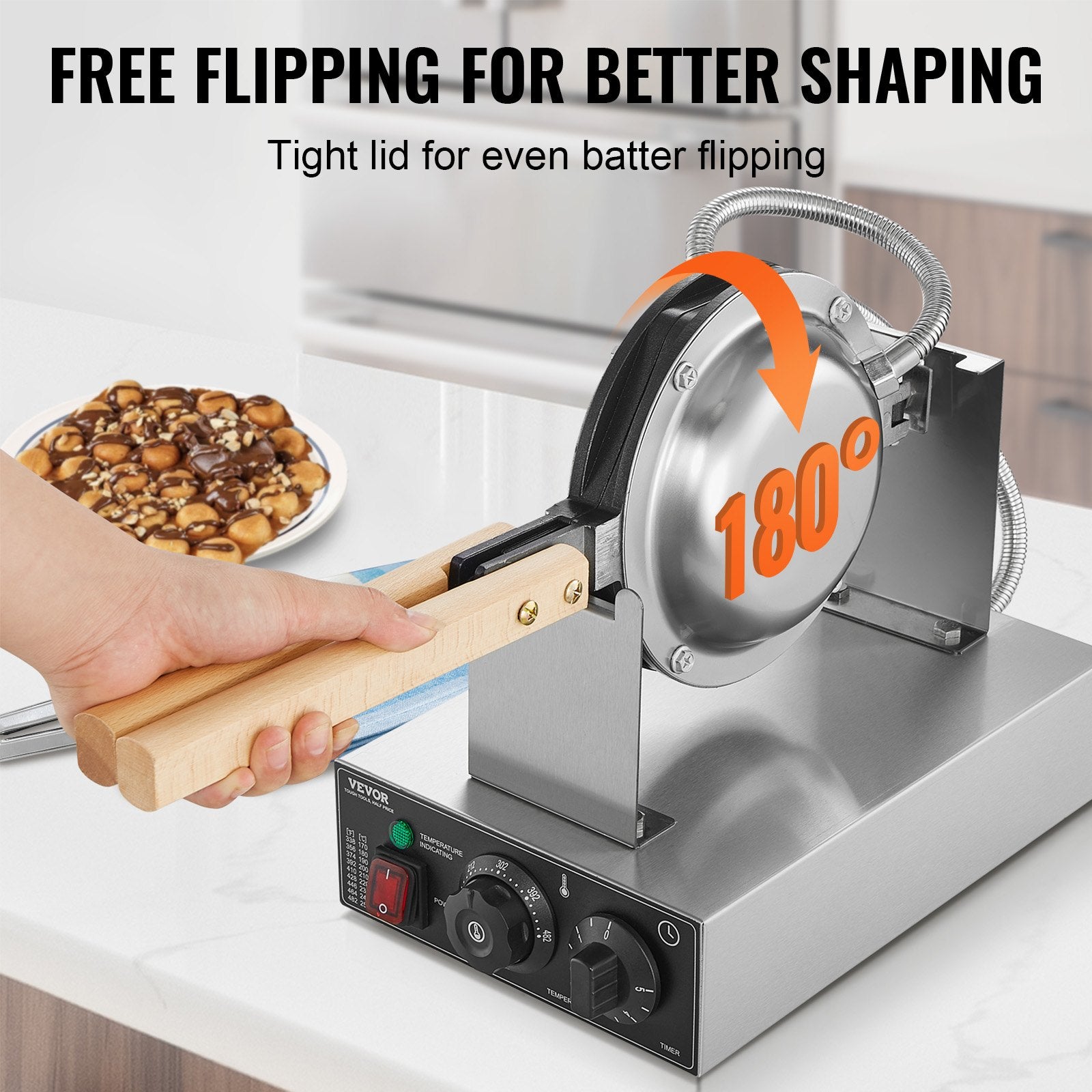 Commercial Bubble Waffle Maker, 1400W Egg Pancake Baker Machine, Non-Stick Stainless Steel Egg Bubble Puff, V952-SYQPHFBJDP1PGYHUZV3