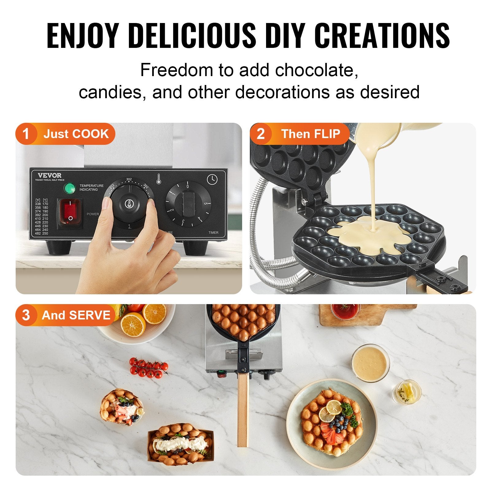 Commercial Bubble Waffle Maker, 1400W Egg Pancake Baker Machine, Non-Stick Stainless Steel Egg Bubble Puff, V952-SYQPHFBJDP1PGYHUZV3