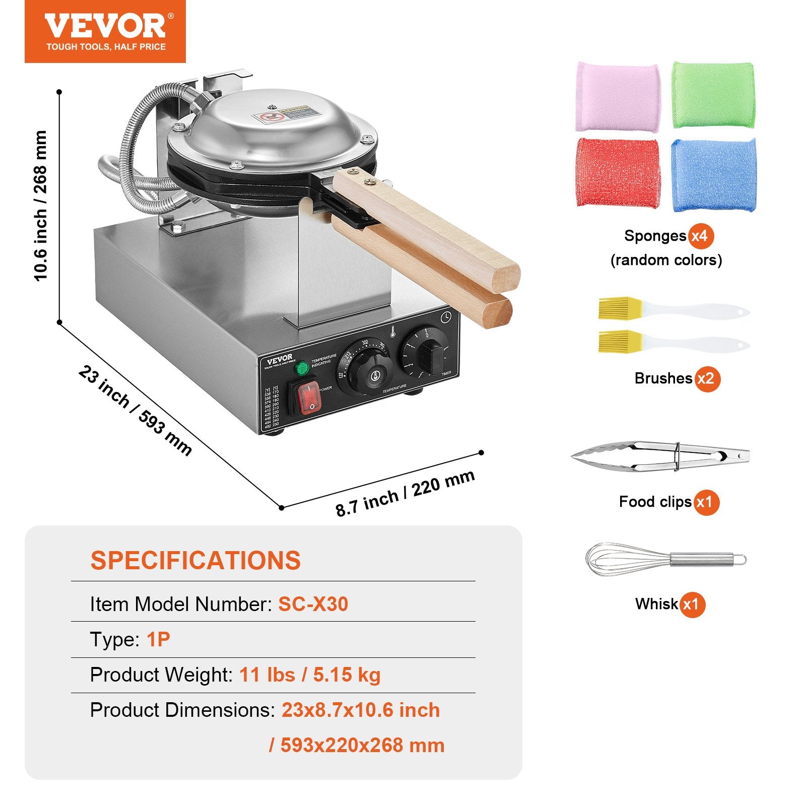 Commercial Bubble Waffle Maker, 1400W Egg Pancake Baker Machine, Non-Stick Stainless Steel Egg Bubble Puff, V952-SYQPHFBJDP1PGYHUZV3