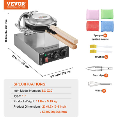 Commercial Bubble Waffle Maker, 1400W Egg Pancake Baker Machine, Non-Stick Stainless Steel Egg Bubble Puff, V952-SYQPHFBJDP1PGYHUZV3