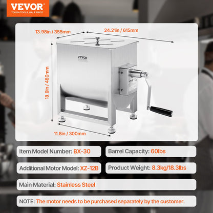 Manual Meat Mixer, 60L Fixed Tank Meat Processing Equipment(Mixing Max 60LBS for Meat), Stainless Steel Meat V952-SYRLJBJBKQXK8RH6N001V0