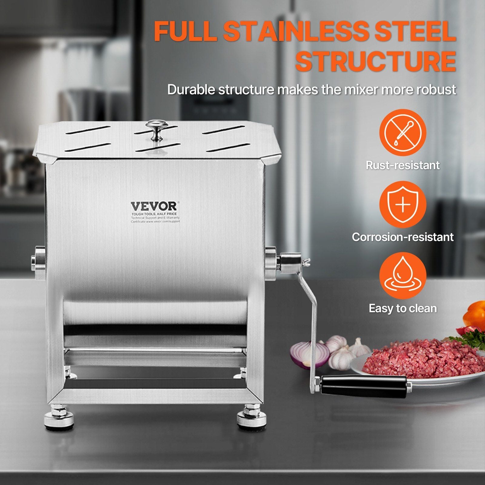 Manual Meat Mixer, 15L Fixed Tank Meat Processing Equipment(Mixing Maximum 15LBS for Meat), Stainless Steel V952-SYRLJBJBKQXKG26A7001V0