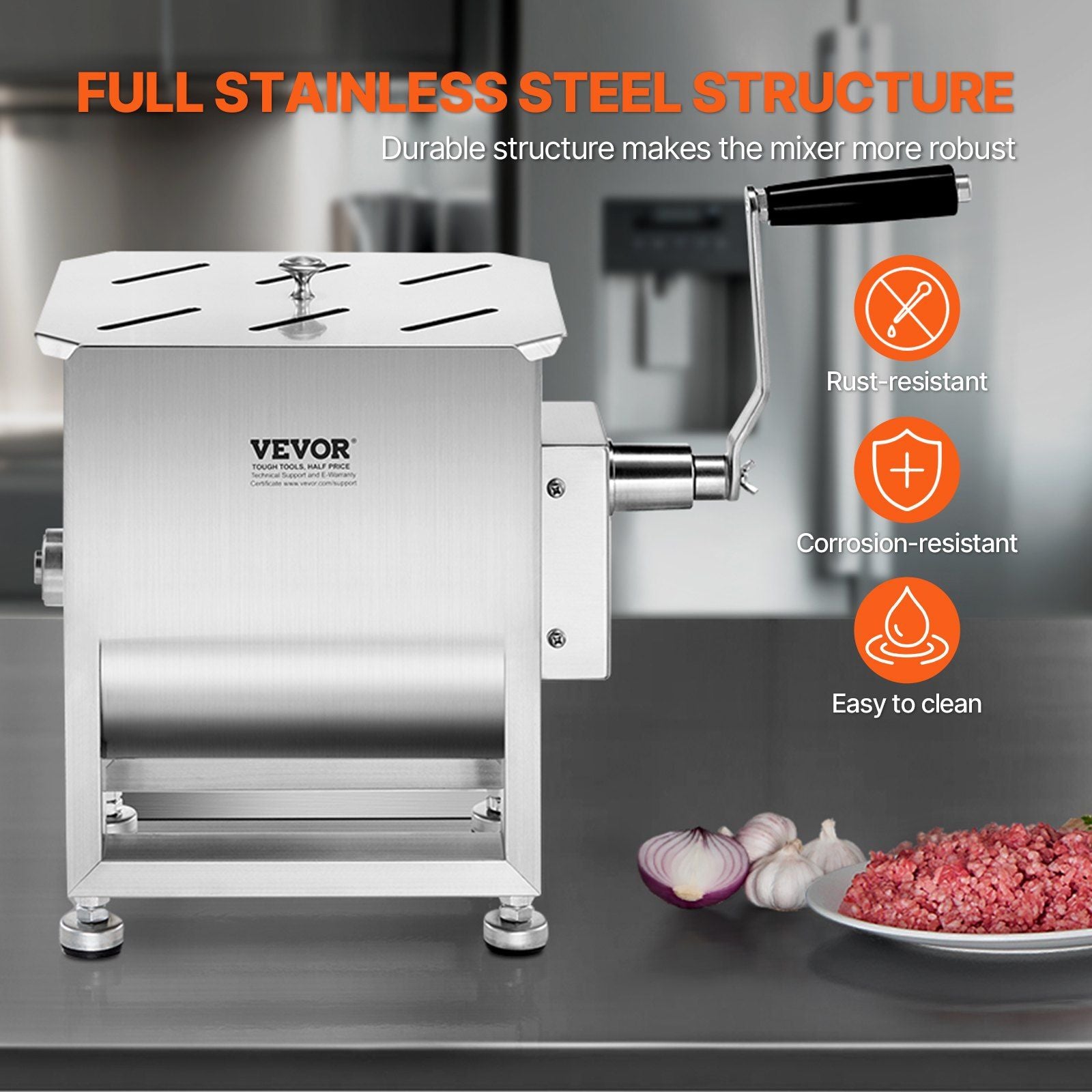Manual Meat Mixer, 10L Fixed Tank Meat Processing Equipment(Mixing Max 15LBS for Meats), Stainless Steel V952-SYRLJBJBKQXKXAJIU001V0