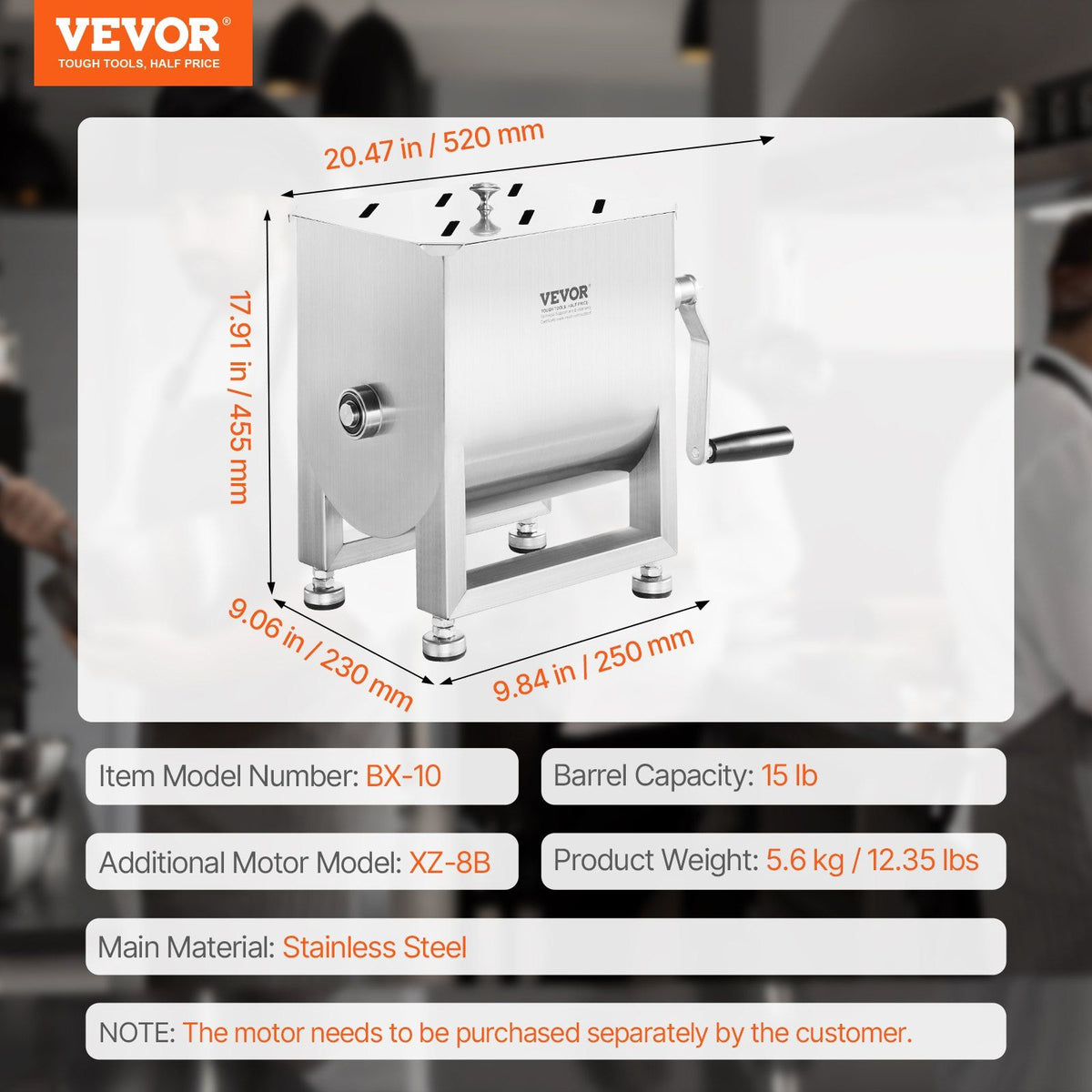 Manual Meat Mixer, 10L Fixed Tank Meat Processing Equipment(Mixing Max 15LBS for Meats), Stainless Steel V952-SYRLJBJBKQXKXAJIU001V0