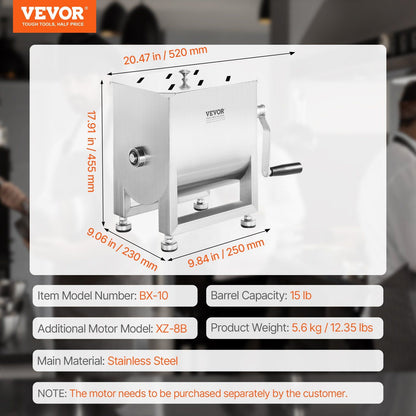 Manual Meat Mixer, 10L Fixed Tank Meat Processing Equipment(Mixing Max 15LBS for Meats), Stainless Steel V952-SYRLJBJBKQXKXAJIU001V0