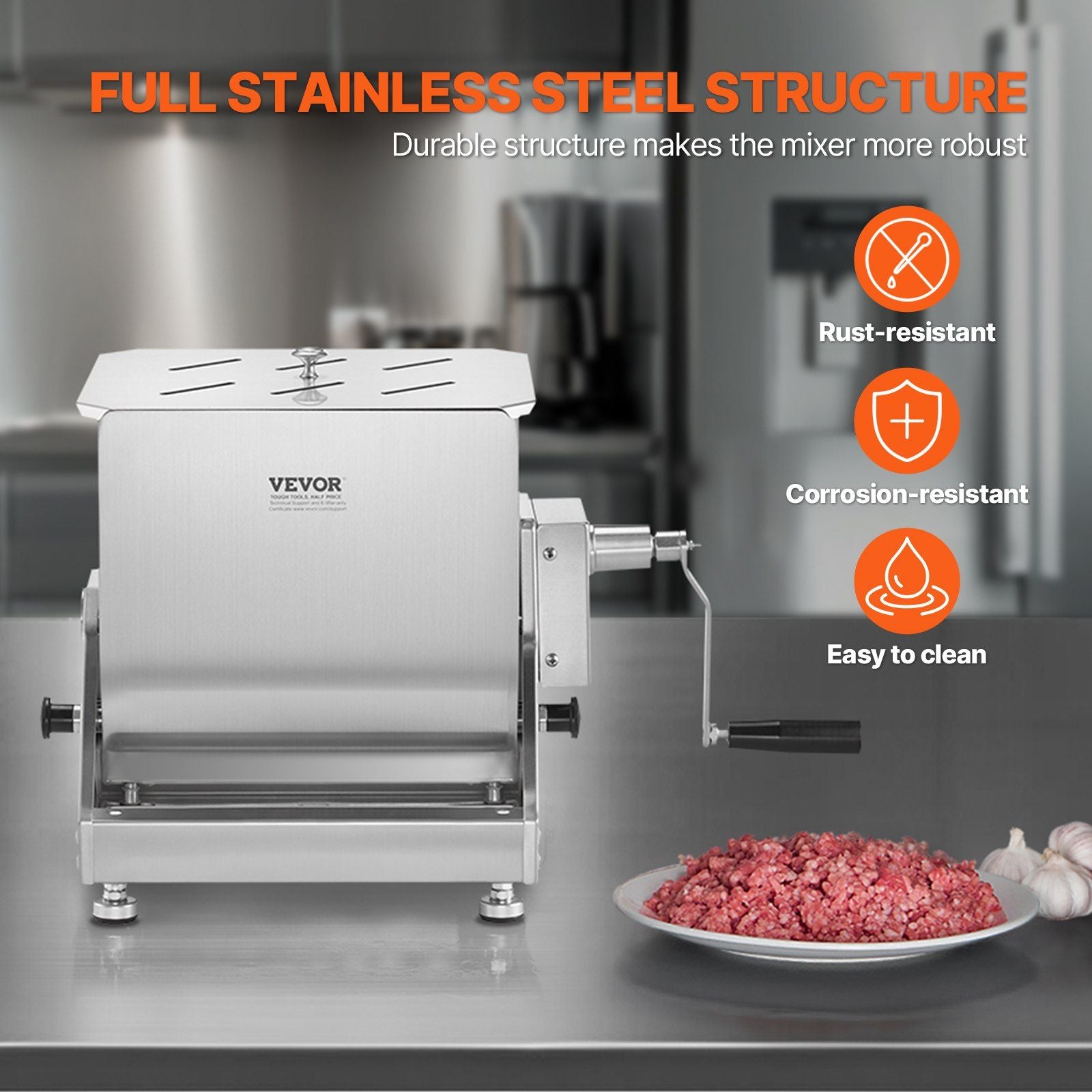 Manual Meat Mixer, 30L Tilt Tank Meat Processing Equipment(Mixing Max 30LBS for Meat), Stainless Steel Meat V952-SYRLJBJKQXK2VX73T001V0